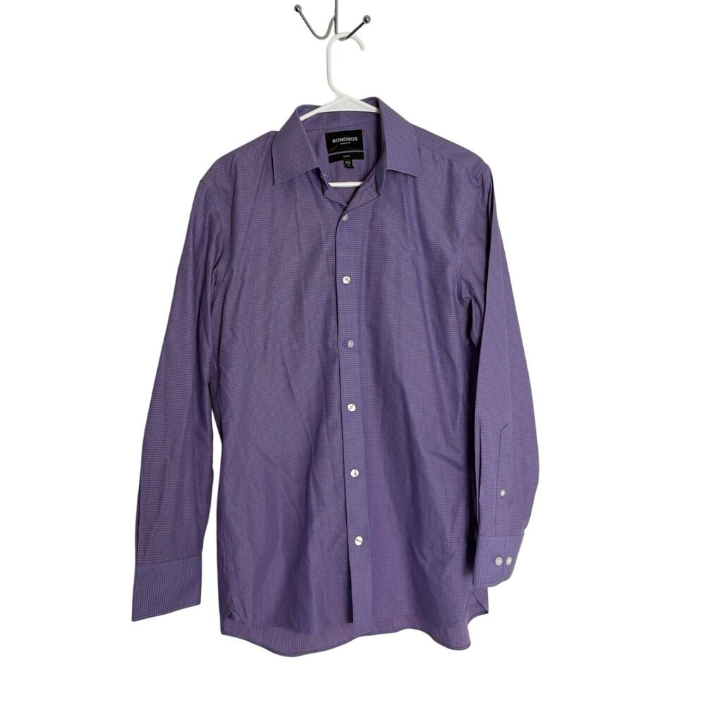 Bonobos Men Size 15.5 33 Slim Fit Purple Red Micro Check Dress Shirt
